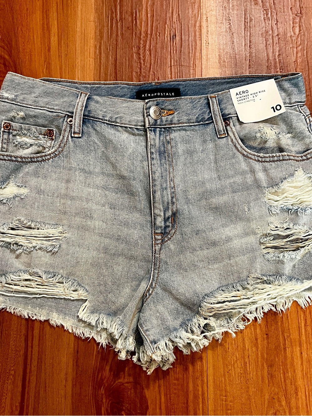 Aéropostale Vintage High Rise Shorty Distressed Denim Frayed Size 10